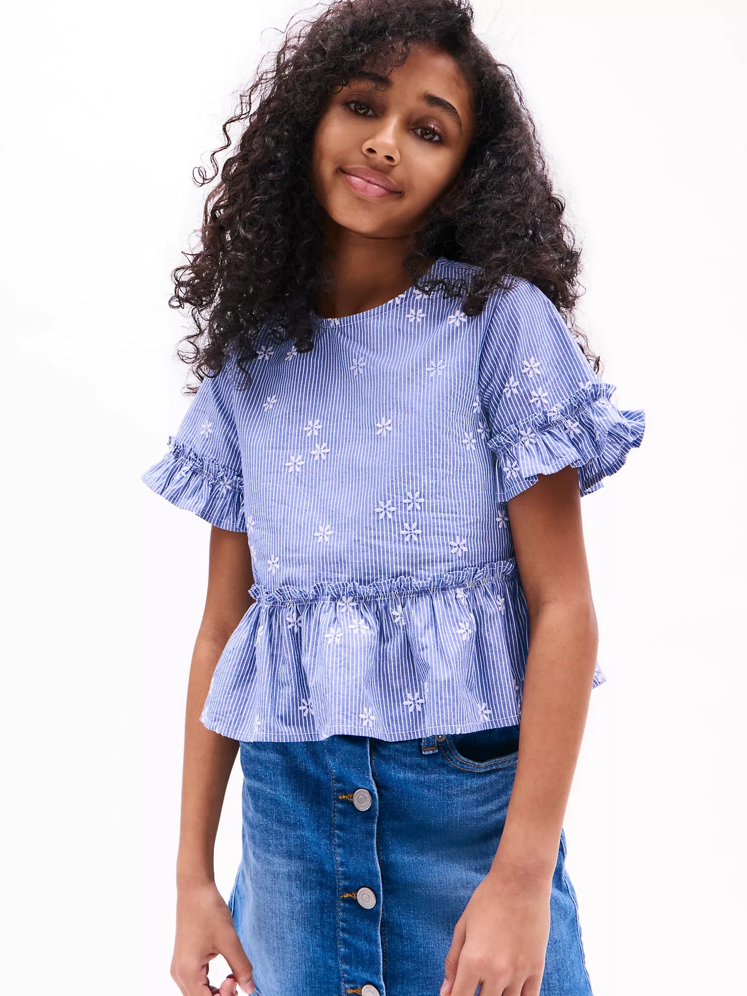 Kids' Floral Print Ruffle Top