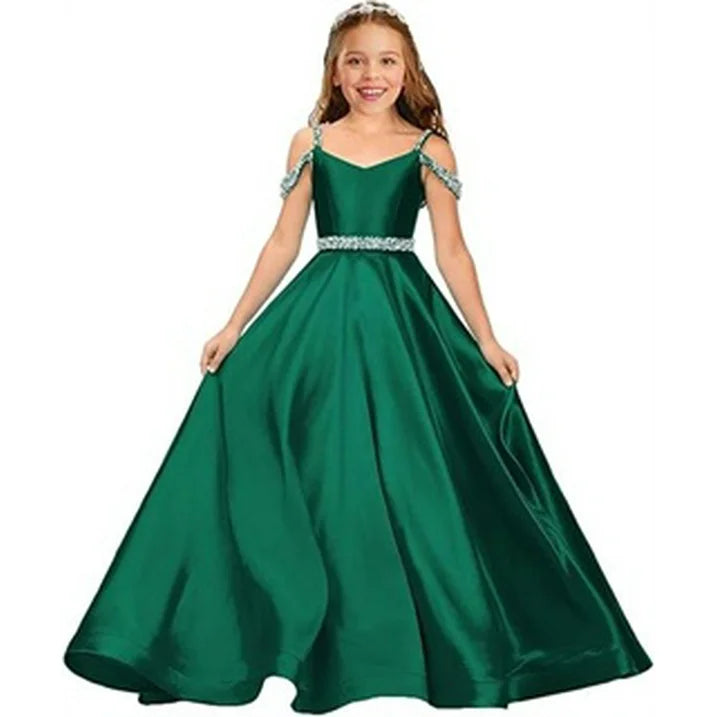 Drtj Flower Girls Satin Rhinestone Pageant Dresses
