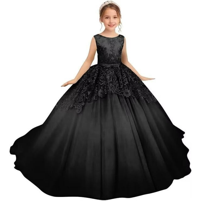 Drtj Girls' Lace Applique Flower Girl Dress