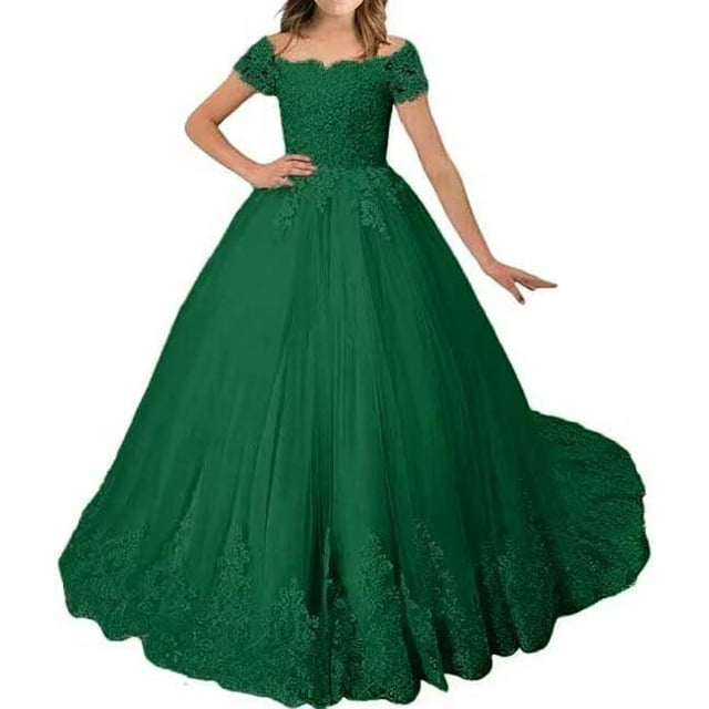 Drtj Girls Off-Shoulder Lace & Tulle Flower Girl Dress – Elegant Wedding Pageant Gown