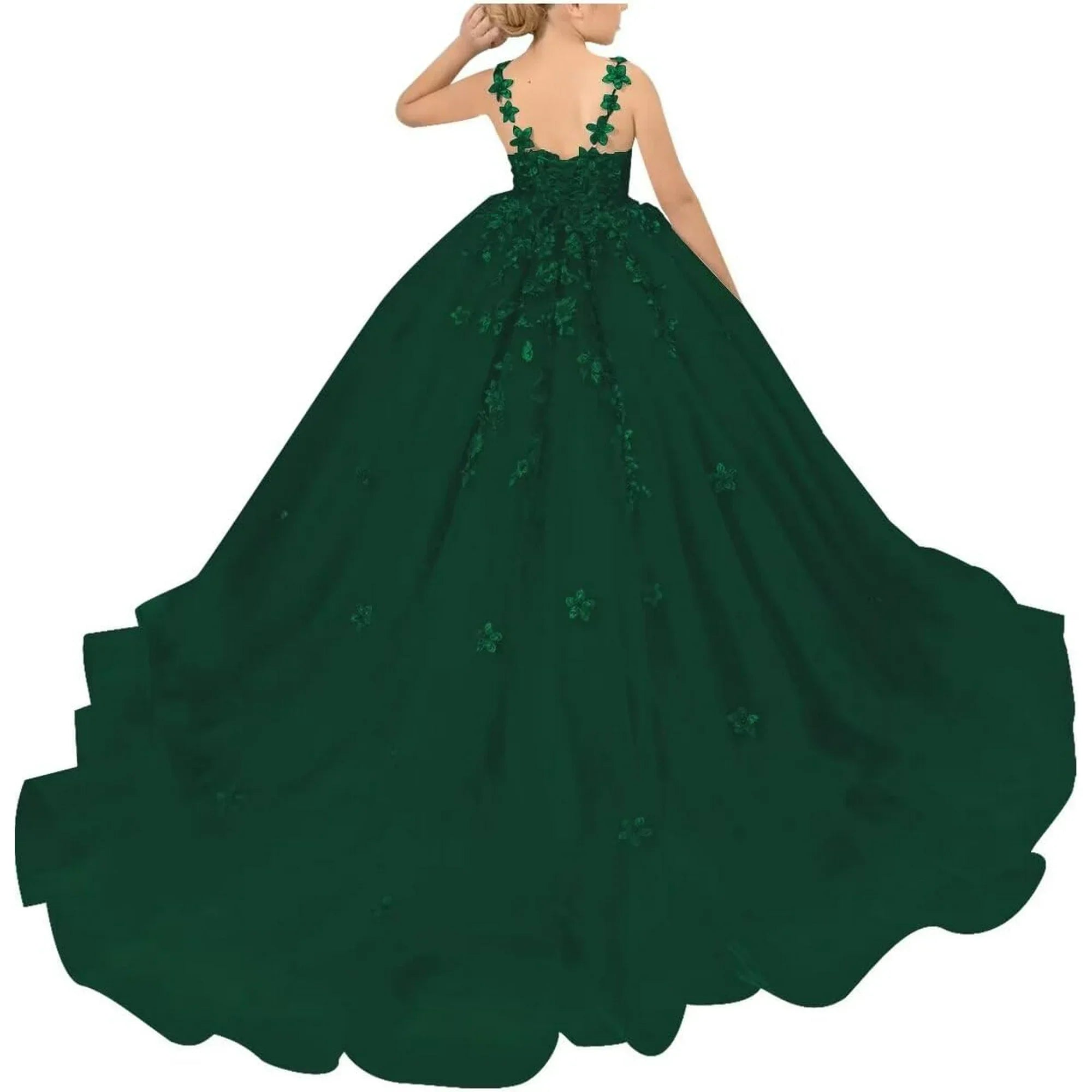 Drtj Tulle Flower Girl Dresses Wedding Floral Appliques Princess