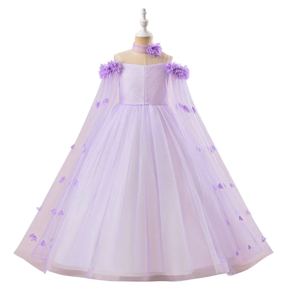 Petal Princesses Teen Girls Long Evening Party Dress Kids 2pcs Flower Fluffy Dresses