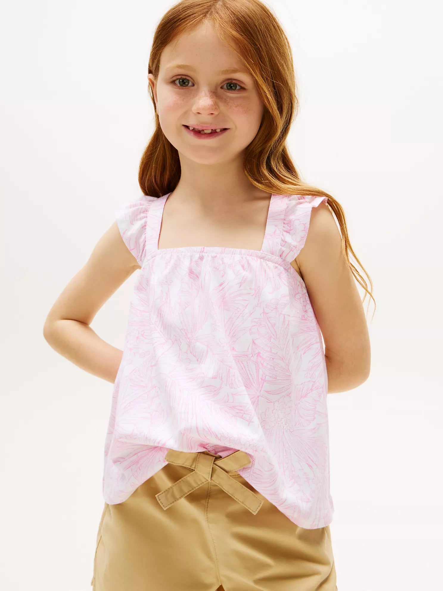 Kids' Tropical Print Ruffle Tank Top