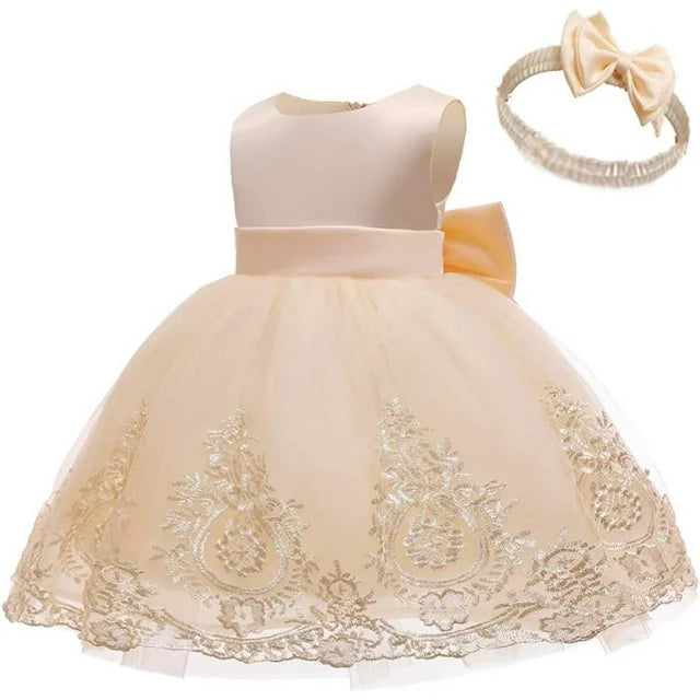 Girls Lace Embroidery Party Dress Bowknot Pageant Gown Toddler Infant 0-6T